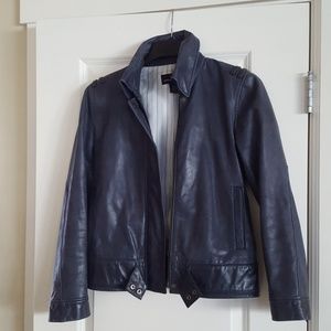 Cute Navy blue 100% genuine leather woman's coat
